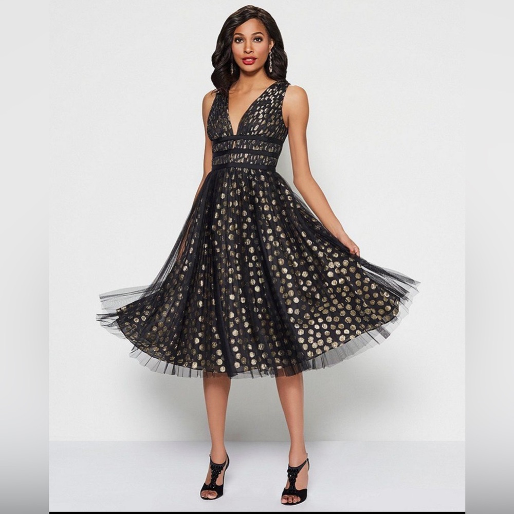 Adrianna Papell Womens Metallic Clip Dot Cocktail Dress Black Gold Plus 18 NWT